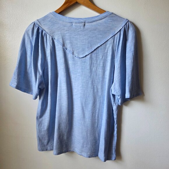 EUC DEMOCRACY BLUE EMBROIDERED TOP BELL SLEEVES SIZE PETITE SMALL - Picture 3 of 13